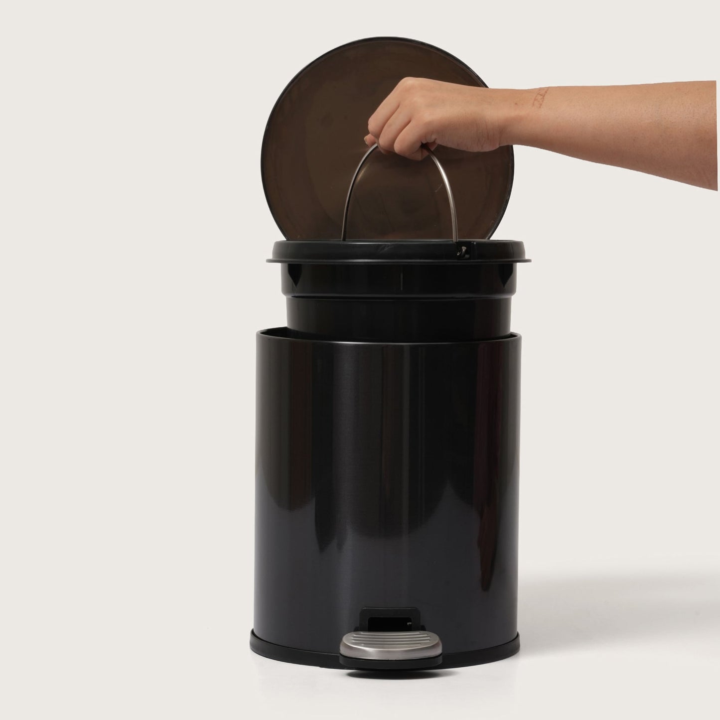 Black Stainless Steel Pedal Dustbin - Round Step Trash Can