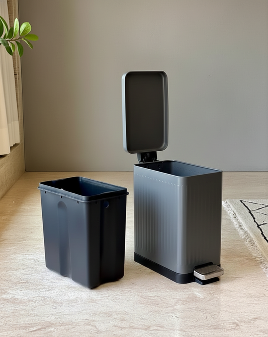 Modern Grey Rectangular Step Dustbin With Soft Close Lid