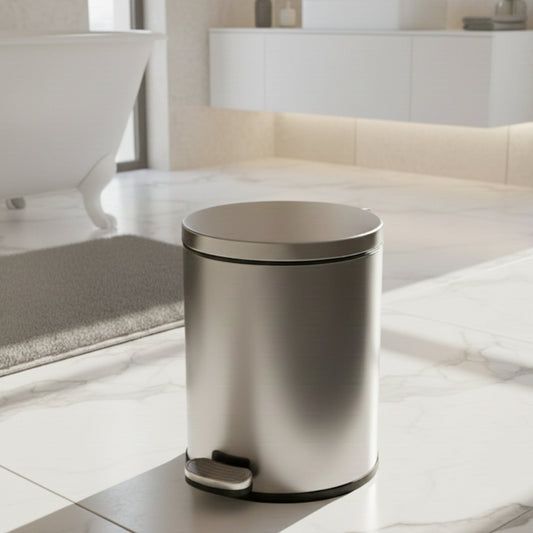 Silver Stainless Steel Pedal Dustbin - Round Step Trash Can