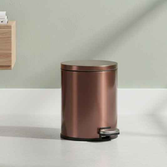 Rose Gold Stainless Steel Pedal Dustbin - Round Step Trash Can