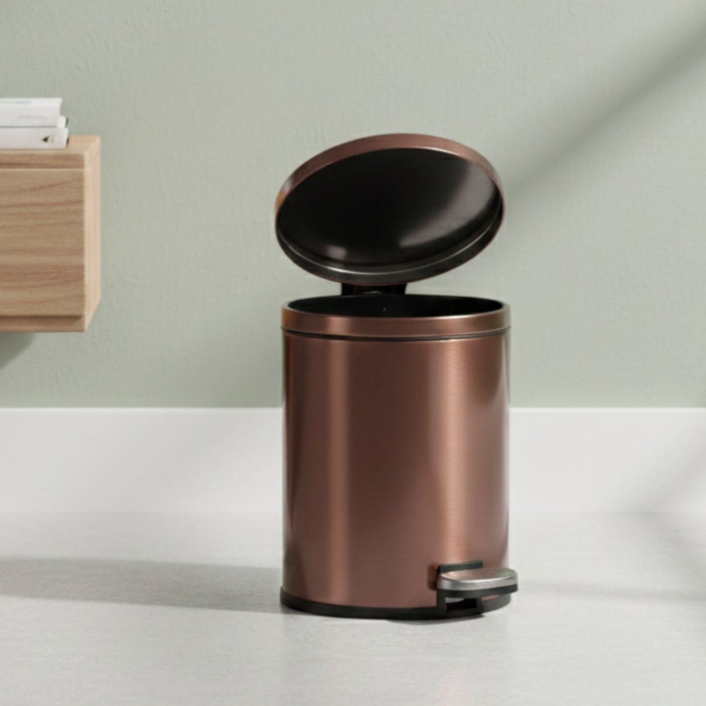 Rose Gold Stainless Steel Pedal Dustbin - Round Step Trash Can