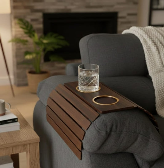 Contemporary Rigid Sofa Armrest Tray with Anti-Slip Center